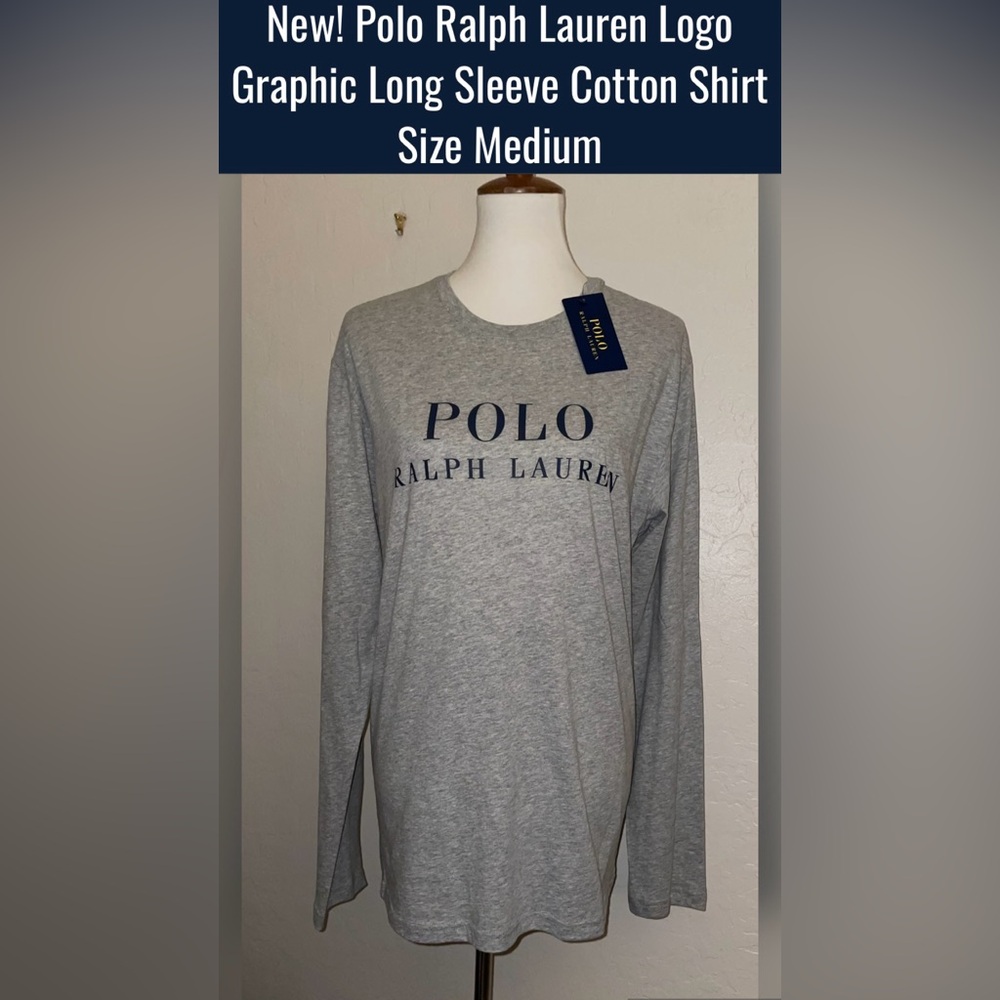 🎉HP🎉New! Polo Ralph Lauren Logo Graphic Long Sleeve Cotton Shirt Size Medium🐎
